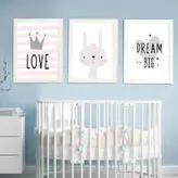 تابلو اتاق کودک مدل LOVE خرگوش DREAM BIG مجموعه 3 عددی