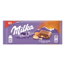 تابلت شکلات شيري با مغز کارامل و بادام زميني 90 گرمي ميلکا Milka Peanut Crispy Caramel