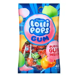 آبنبات چوبی آدامسی میوه ای روشن _ بسته ۴۸ عددی roshen