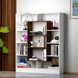 کتابخانه چوبی مدل ماهان با چارچوب سفید اُدون چوب