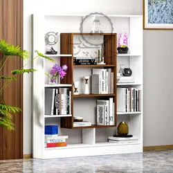 کتابخانه چوبی مدل ماهان با چارچوب سفید اُدون چوب