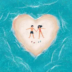 وکتور زن و مرد دراز کشیده بروی شن ها ساحل به شکل قلب | وان پیک - فایل گرافیکی پرمیوم (وکتور-PSD)