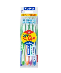 مسواک با برس متوسط تریزا Trisa مدل Focus Pro Clean بسته 4 عددی