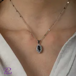 پلاک نقره اشک مشکی کد P2083 با روکش طلا سفید