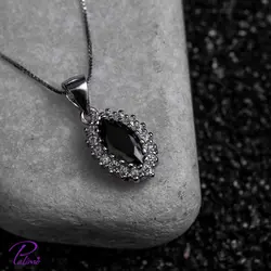 پلاک نقره اشک مشکی کد P2083 با روکش طلا سفید