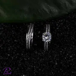 حلقه پشت و انگشتر نگین کد R2096 با روکش طلای سفید