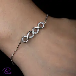 دستبند نقره اینفینیتی دوبل کد B2138 با روکش طلای سفید