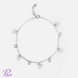 دستبند نقره پروانه و سنگ کد B2129 با روکش طلای سفید