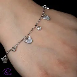 دستبند نقره پروانه و سنگ کد B2129 با روکش طلای سفید