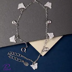 دستبند نقره پروانه و سنگ کد B2129 با روکش طلای سفید
