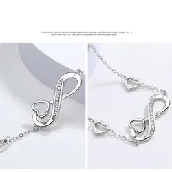 دستبند نقره بینهایت و قلب کد B2080 با روکش طلای سفید
