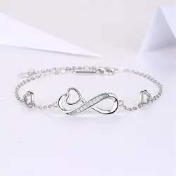 دستبند نقره بینهایت و قلب کد B2080 با روکش طلای سفید