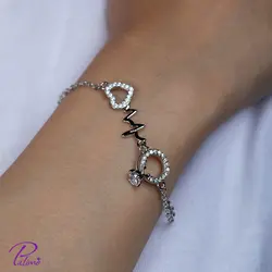 دستبند نقره حلقه و قلب کد B2113 با روکش طلای سفید