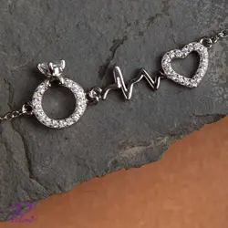 دستبند نقره حلقه و قلب کد B2113 با روکش طلای سفید