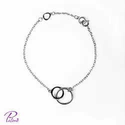 دستبند نقره دو حلقه کد B2112 با روکش طلای سفید