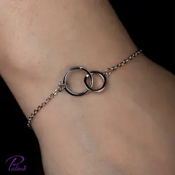 دستبند نقره دو حلقه کد B2112 با روکش طلای سفید