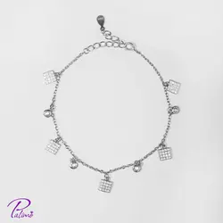 دستبند نقره سنگ و پنجره کد B2115 با روکش طلای سفید