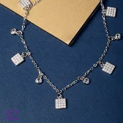 دستبند نقره سنگ و پنجره کد B2115 با روکش طلای سفید