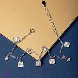 دستبند نقره سنگ و پنجره کد B2115 با روکش طلای سفید