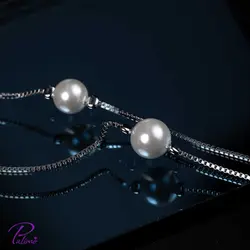 دستبند نقره دو مروارید کد B2096 با روکش طلا سفید