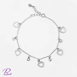 دستبند نقره سنگ و قلب کد B2120 با روکش طلای سفید