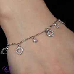 دستبند نقره سنگ و قلب کد B2120 با روکش طلای سفید