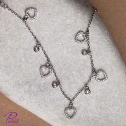 دستبند نقره سنگ و قلب کد B2120 با روکش طلای سفید