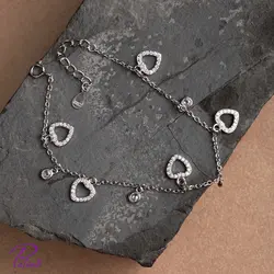 دستبند نقره سنگ و قلب کد B2120 با روکش طلای سفید