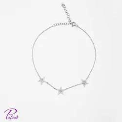 دستبند نقره سه ستاره کد B2093 با روکش طلا سفید