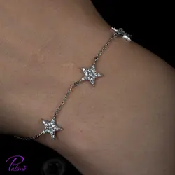 دستبند نقره سه ستاره کد B2093 با روکش طلا سفید