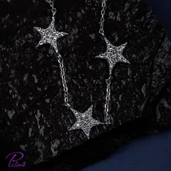 دستبند نقره سه ستاره کد B2093 با روکش طلا سفید