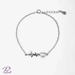 دستبند نقره ضربان قلب کد B2139 با روکش طلای سفید