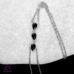 دستبند نقره سه نگین مشکی کد B2134 با روکش طلای سفید