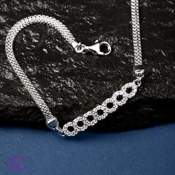 دستبند نقره کارتیه و زنجیر کد B2123 با روکش طلای سفید