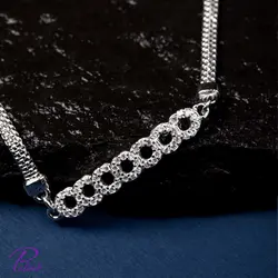 دستبند نقره کارتیه و زنجیر کد B2123 با روکش طلای سفید