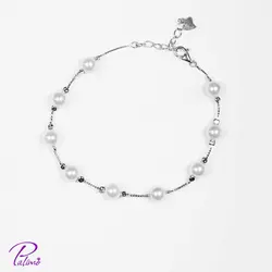 دستبند نقره نه مروارید کد B2095 با روکش طلا سفید