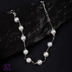 دستبند نقره نه مروارید کد B2095 با روکش طلا سفید