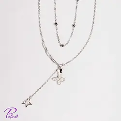 گردنبند نقره پروانه دوبل کد N2091 با روکش طلا سفید