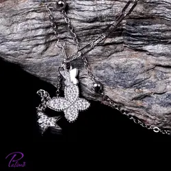 گردنبند نقره پروانه دوبل کد N2091 با روکش طلا سفید