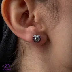 گوشواره نقره دایره صورتی کد E2092 با روکش طلای سفید