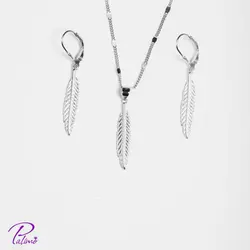 نیم ست نقره آویز پر کد H2098 با روکش طلای سفید