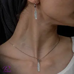 نیم ست نقره آویز پر کد H2098 با روکش طلای سفید