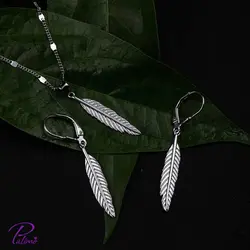 نیم ست نقره آویز پر کد H2098 با روکش طلای سفید