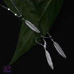 نیم ست نقره آویز پر کد H2098 با روکش طلای سفید