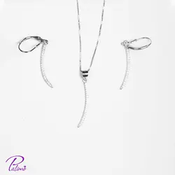 نیم ست نقره آویز شمشیر کد H2097 با روکش طلای سفید