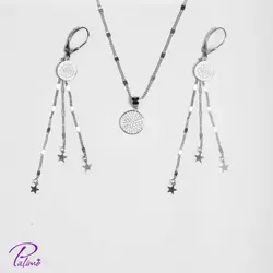 نیم ست نقره دایره آبشاری کد H2102 با روکش طلای سفید