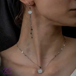 نیم ست نقره دایره آبشاری کد H2102 با روکش طلای سفید