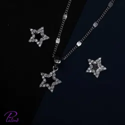 نیم ست نقره ستاره درخشان کد H2093 با روکش طلای سفید