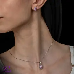 نیم ست نقره صورتی کد H2086 با روکش طلای سفید