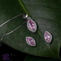 نیم ست نقره صورتی کد H2086 با روکش طلای سفید